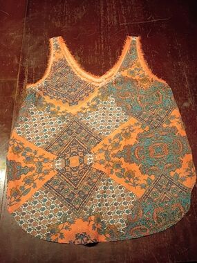 Red Camel Orange Paisley-Print V-Neck Camisole with Fringe Trim